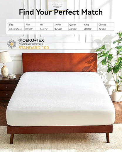 Twin Size Cooling Waterproof Mattress Protector Pad Bed Cover,Breathable Fitted Sheet Style Deep Pocket Soft Noiseless Waterproof Matress Protector Twin for Bed Kids Adults White