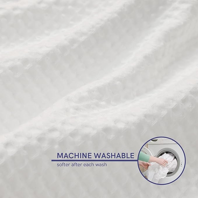 YnM Cotton Waffle Weave Duvet Cover for Weighted Blankets with 16 Strings (Coconut White, 60''x80'')