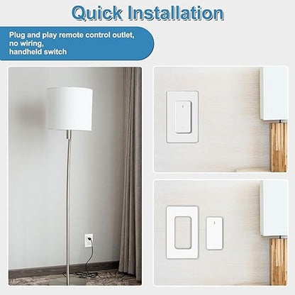 NineLeaf Remote Control Outlet,Wireless Remote Control Outlet Plug,500ft Long Range Wall Mounted Light Switch,15A 1500W for Home and Business,No Wiring,White,2 SW+1 Outlet