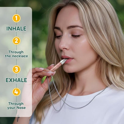 Breathe Free Necklace, Natural Stone Breathing Necklace for Stress Relief, Mindfulness and Relaxation, Anxiety Necklace Mindful Breathefree Calm Tool with Plant Cores, Portable Wellness Gift for Adult