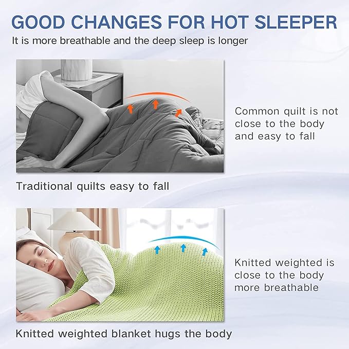 Guohaoi Knitted Weighted Blanket for Adults (Light Green 60"x80" 25lbs) No Beads Cooling Throw Blanket for Hot Sleepers, Home Decor Breathable Chunky Knit Heavy Blanket Use on Queen/King Size Bed