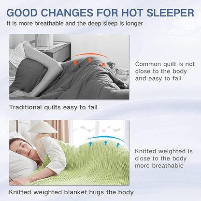 Guohaoi Knitted Weighted Blanket for Adults (Light Green 48"x72" 10lbs) No Beads Cooling Throw Blanket for Hot Sleepers, Home Decor Breathable Chunky Knit Heavy Blanket Use on Full Size Bed