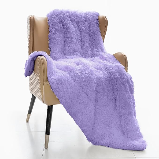 Mr. Sandman Faux Fur Weighted Blanket 20 lbs, Weighted Blanket Queen Size with Luxury Long Fur and Plush Sherpa Back, Super Warm Fuzzy Decorative Heavy Blanket Throw - 60"×80", Light Purple