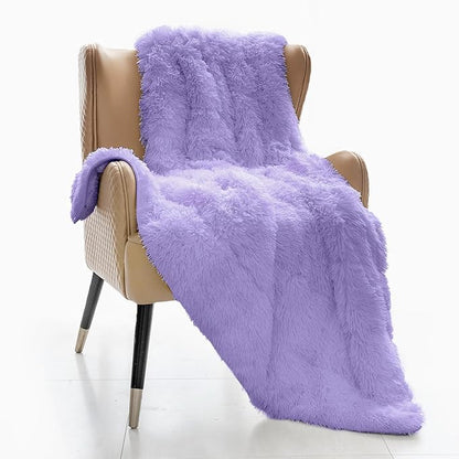 Mr. Sandman Faux Fur Weighted Blanket 20 lbs, Weighted Blanket Queen Size with Luxury Long Fur and Plush Sherpa Back, Super Warm Fuzzy Decorative Heavy Blanket Throw - 60"×80", Light Purple