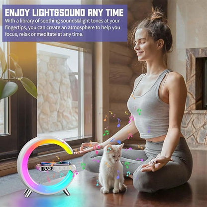 2026 New Wireless Speaker Charger, App Control Smart Alarm Clock LED Table Lamp Bluetooth Speaker Atmosphere Bedside Light with Wireless Charging Station,Alarm Clock Lamp Christmas Gift