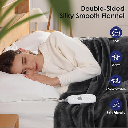 Heated Blankets King Size Electric Blankets 100''X90'', Soft Plush Flannel with Dual Controllers, 5 Heating Level & 10 Hour Auto Off, ETL Certified & Machine Washable, Gifts for Grandma(Charcoal Grey)