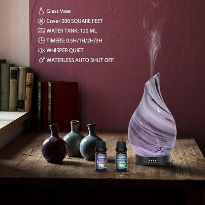 Oil Diffuser & Essential Oils Set - Aromatherapy Diffuser with 6 Essential Oils Set, Ultrasonic Cool Mist Oil Diffusers for Essential Oils, 4 Timer & 7 LED Light, with Auto Shut-Off Protection Gifts