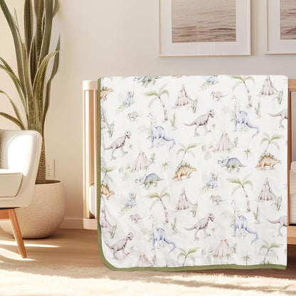 Little Jump Dinosaur Muslin Blanket Baby Quilt - Silky Soft and Breathable Crib Blanket for Daycare - Large 47" x 47" - 2 Layers Toddler Summer Blankets for Boys (Dinosaur-2)