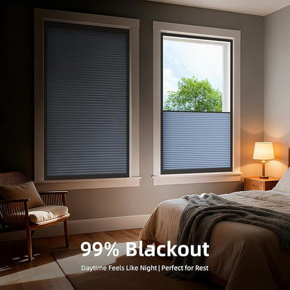 ZSTARR Motorized Skylight Shades Blackout Cellular Honeycomb Electric Blinds with Solar Panel Cordless Rechargeable with Remote for Roof and Slanted Windows Custom Size (Black Out Blue)