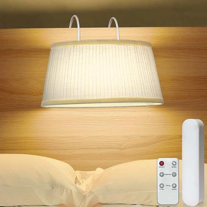 Bed Reading Light Headboard Reading Light with Adjustable Hook, Dimmable Book Light for Reading in Bed Bedtime Reading Lamp, 3 Color Modes and Battery Operated
