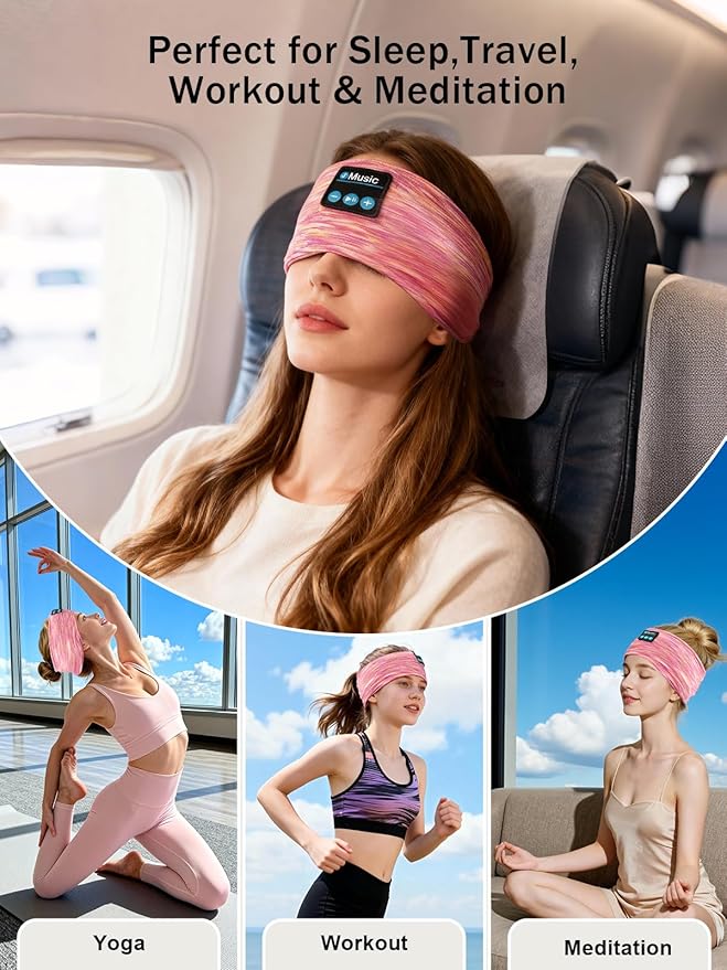 Sleep Headband Headphones, Bluetooth Headbands with Ultra-Thin Speakers for Side Sleepers, Wireless Music Headbands for Sleep, Sports, Travel & Focus, Ideal Gift for Men Women Teens