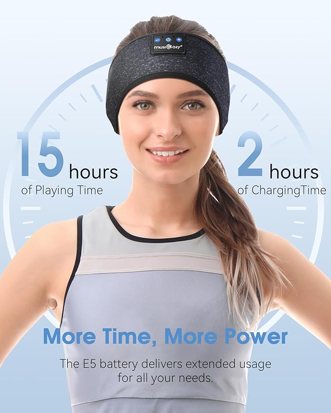 MUSICOZY Sleep Headphones Bluetooth 5.4 Headband, Wireless Earphones Sweat Resistant Earbuds with Ultra-Thin HD Stereo Speaker for Workout Running