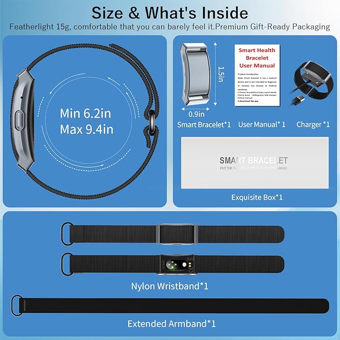 Smart Bracelet for Men Women, Fitness Tracker with Free App, 24/7 Auto Heart Rate/SpO2 Monitor, Sleep Stress Tracking Smart Health Wristband, 120+ Sports Modes with Extended Armband, IP68 Waterproof