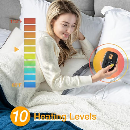 WOOMER Electric Blanket Queen Size 84" x 90", Heated Blanket with 0.5-12 Hours Timer & 10 Heating Levels, ETL Certified, Navy Blue Velvet & White Sherpa, Machine Washable