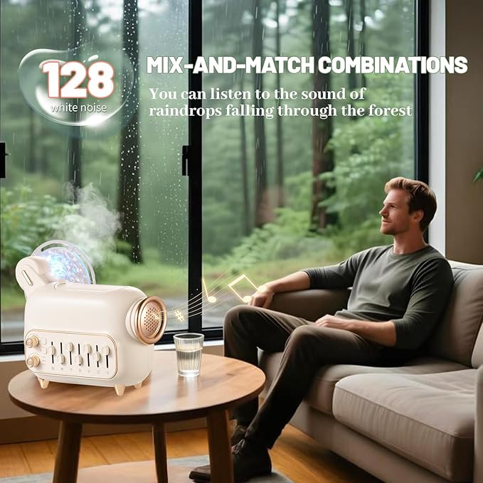 Dreamweaver Portable Sleep Sound Therapy, 7 Natural Sounds Style DIY Mixer White Noise Machine with Humidifier,Essential Oil Diffuser Water Ripple Light Projector&Bluetooth Speaker