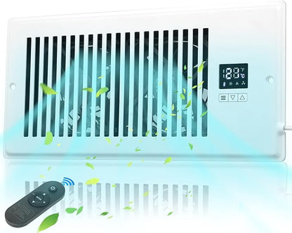 Xcity Quiet Register Booster Fan, Intelligent 4"x10" Vents, 10-speed, Air Vent Fan with Remote Control & Thermostat, Smart LED Display Ideal for HVAC, Integrated Heating & Cooling, White