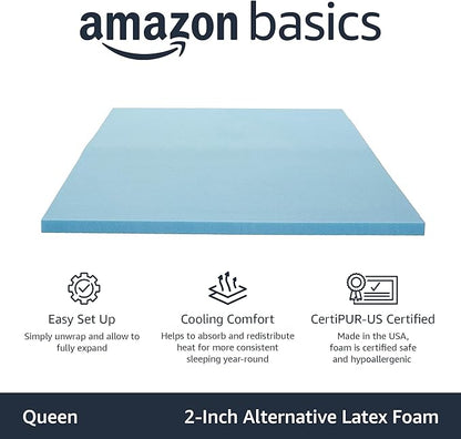 Amazon Basics Cooling Gel-Infused Memory Foam Queen Mattress Topper, CertiPUR-US Certified, 2 Inches, Blue