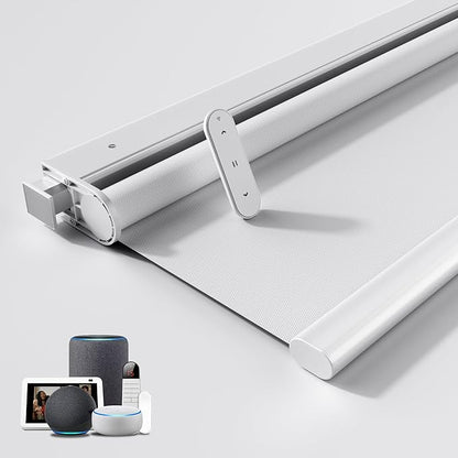 Grandekor No Drill Motorized Blinds with Remote 100% Blackout, Automatic Smart Roller Shade Cordless,White 23x72 Compatible with Alexa, Type-C Charging