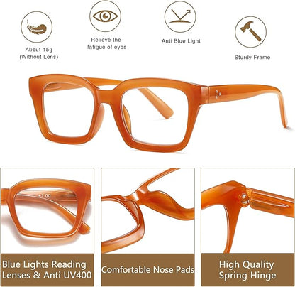 Readers for Women Oprah Style Square Reading Glasses with Spring Hinge Blue Light Blocking for Men Ladies