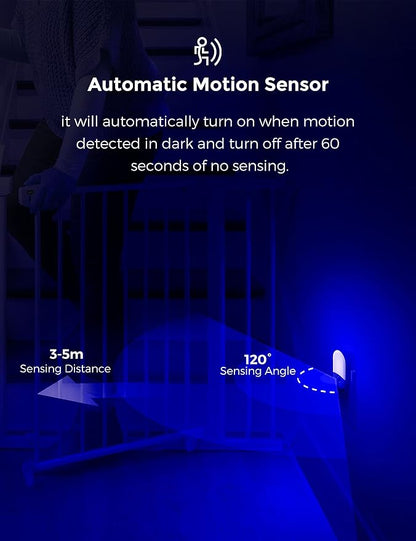 Blue Night Light Plug in, LOHAS Motion Sensor Blue LED Night Lights Plug Into Wall, Adjustable Brightness, 0.6W LED Night Lights for Kids, Bathroom, Bedroom, Independence Day Decorations, 2 Pack