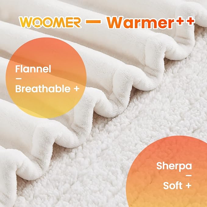 WOOMER Electric Heated Blanket Twin Size, Soft Flannel Fast Heating Blanket, Purple Color, 62"x 84", 10 Heating Levels & 0.5-12H Auto Off, Over-Heat Protection