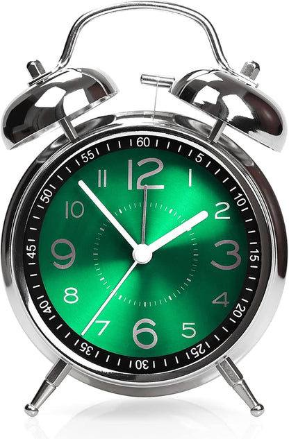 Super Loud Alarm Clock for Heavy Sleepers Adults,Twin Bell Retro 4 Inch Silent Non-Ticking Quartz with Backlight, Metal dial, Alarm Clocks for Bedrooms Bedside (Green)