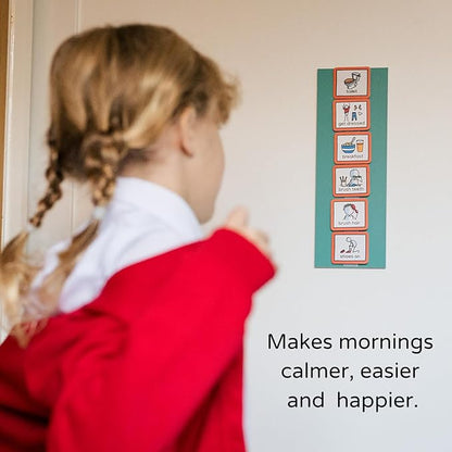Morning and Bedtime Routine Chart with 12 visual symbols pecs cards by Create Visual Aids to support routine, transition for children, autism, aspergers, ADHD, speech and language delay.