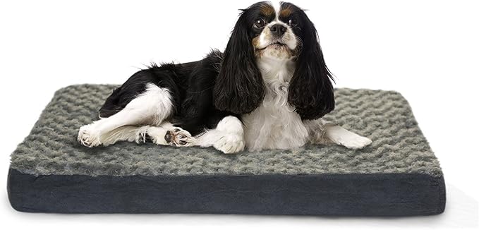 FurHaven Supportive Cooling Memory Foam Classic Mattress Dog Bed with Washable & Removable Cover - Plush Faux Fur/Suede Mattress - Cream, Dogs Up to 55 lbs - Large