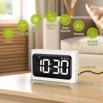 Digital Alarm Clock for Bedroom - Large 4.8" LED Display, Dual Alarm, 100% Dimmer, DST, Battery Backup, Simple Desk Clock for Bedside, Seniors, Kids, Teens