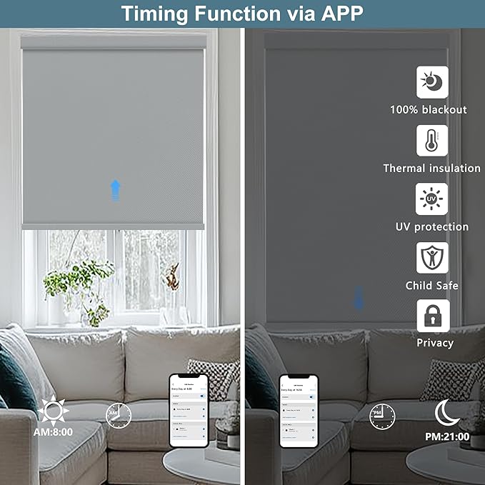 Bringnox No Drill Motorized Blinds with Remote,Blackout Windows,with Apple Homekit,Alexa,Google, with App,Voice Control Custom Size