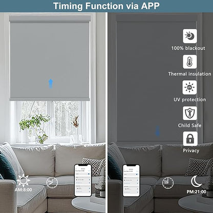 Bringnox No Drill Motorized Blinds with Remote,Blackout Windows,with Apple Homekit,Alexa,Google, with App,Voice Control Custom Size