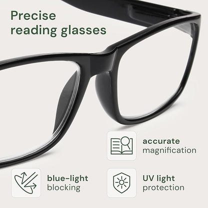 Gaoye 2-Pack of Reading Glasses +2.0 - Blue-Light Filter, UV Protection - Readers with Rectangle Frames