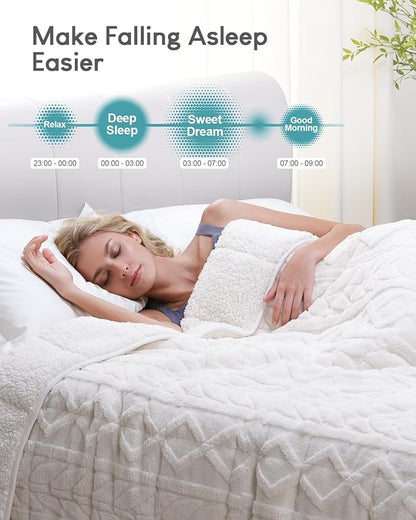 Cottonblue Jacquard Weighted Blanket 15lbs for Queen Ded - Ultra Soft, Cozy Comfort Sherpa Blanket for Relax and Sleep, Heavy Bed Blankets with Cemaric Beads, 60x80 in 17 lbs, Cream White