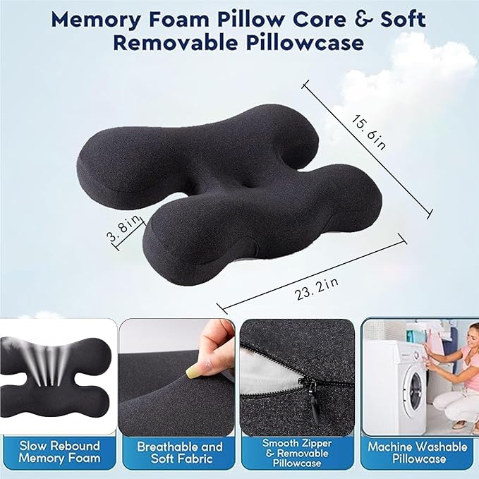 Side Sleep Beauty Pillow,Ergonomic Memory Foam with Removable Cover,Butterfly Shape Wrinkle Prevention Pillow for Protecting Your Hair and Skin