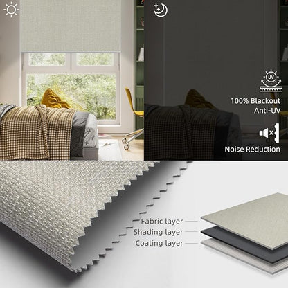 SmartWings Motorized Roller Shades Work with Homekit, Alexa Google, 100% Blackout Smart Blinds for Windows, Cordless Remote Control Window Shades, Vigor Cream, Customized Size