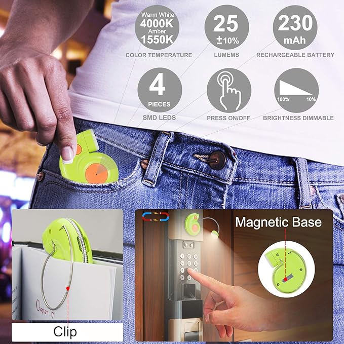 LUXSWAY Rechargeable Amber Clip-On Book Light with Magnetic, Flexible Gooseneck - Cute Bookmark Light for Kids - Green