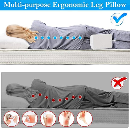 BlissTrends Memory Foam Knee Pillow, Knee Pillow for Side Sleepers, Leg Pillows for Sleeping Blood Circulation, Elevation Pillow for Spine Aligning, Sciatica, Back, Hip, Knee, Ankle Pain, White