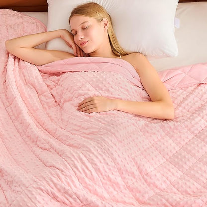 Pink Weighted Blanket for Adults 20lbs, 48"x72", Twin Full Size Cooling Minky Heavy Throw Blanket for 130-220lbs, Soft Winter Thick Big Blankets Weighted Comforter Gift for Sleeping