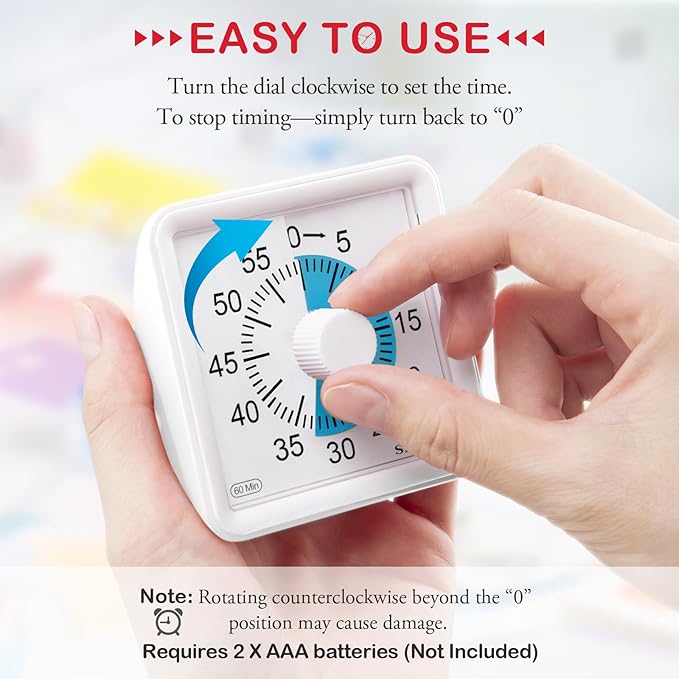 Secura 60-Minute Visual Countdown Timer for Kids & Adults, Classroom Time Management Tool (Blue & White)