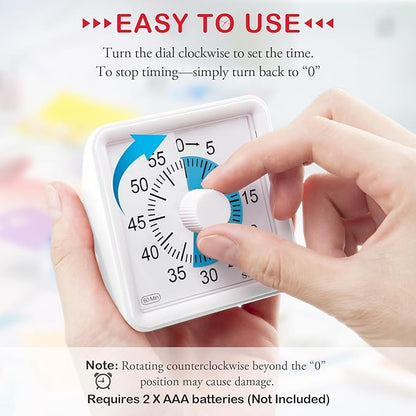 Secura 60-Minute Visual Countdown Timer for Kids & Adults, Classroom Time Management Tool (Blue & White)