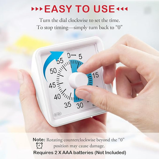 Secura 60-Minute Visual Countdown Timer for Kids & Adults, Classroom Time Management Tool (Blue & White)