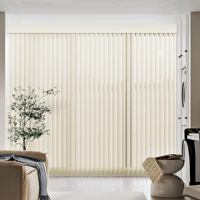 Cordless Vertical Blinds Window Blind, Blackout Fabric Vertical Blind, Energy Saving UV Protection Noise Reduce Vertical Blinds for Sliding Glass Doors, Patio Doors, Pure Beige