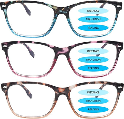 CLASAGA Progressive Multifocus Reading Glasses for Women, Pattern Print Blue Light Block Stylish Ladies Computer Readers