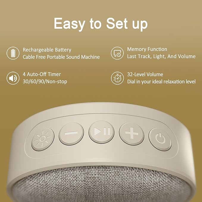 Hotmoon Portable White Noise Sound Machine Omini SE | 12 Soothing Sounds | 8 Night Light Colors | 4 Timers | Rechargeable Battery | Memory Function | for Home, Travel, Nursery Gift for New Mom & Baby