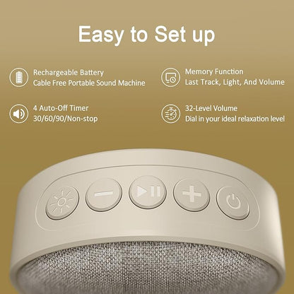 Hotmoon Portable White Noise Sound Machine Omini SE | 12 Soothing Sounds | 8 Night Light Colors | 4 Timers | Rechargeable Battery | Memory Function | for Home, Travel, Nursery Gift for New Mom & Baby