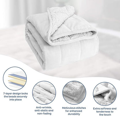 Cottonblue Sherpa Fleece Weighted Blanket 15 lbs for Adult, Sherpa Flannel Cozy Plush Bed Blankets, Fuzzy Sherpa Flannel Blanket Full Size, Minky Soft Blanket for Sofa Bed,48 x 72 inches,Snow White