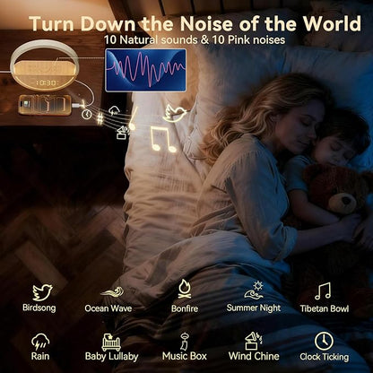 Vivilumens Alarm Clock Sunrise Wake Up Light - White Noise Machine with 20 Soothing Sounds for Sleep Better, Weekdays/Weekends Dual Alarms for Heavy Sleepers & Touch Control Night Light, Ideal Gifts