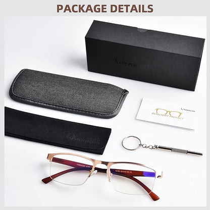 FONHCOO Reading Glasses for Women Men, Blue Light Blocking Reading Glasses Metal Half Frame Computer Readers Anti UV/Glare