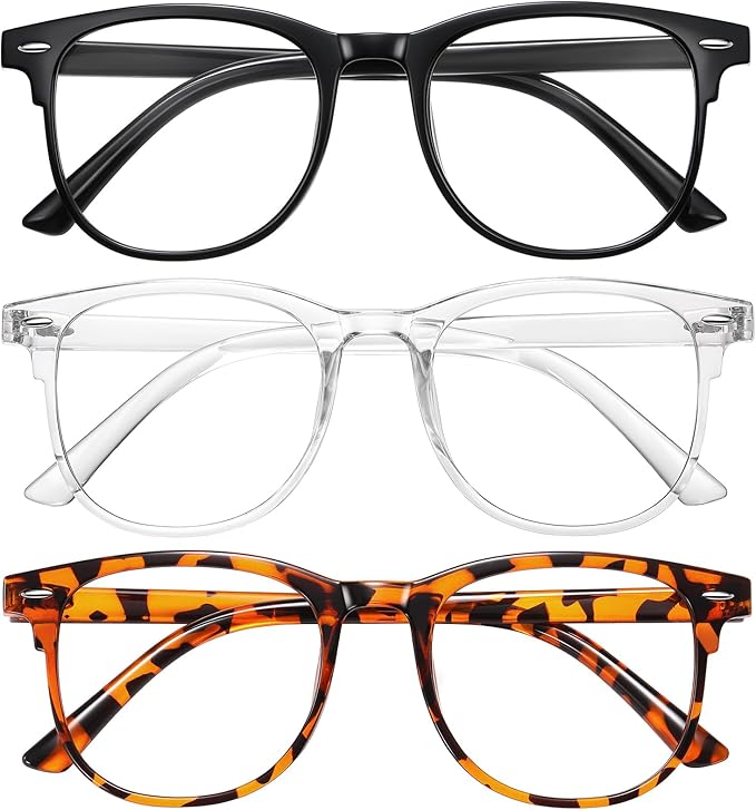 Okany 3 Pack Blue Light Blocking Glasses for Women Men, Round Computer Glasses Anti Eye Strain/UV/Glare Gaming Glasses