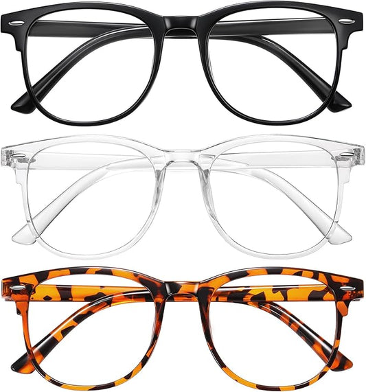 Okany 3 Pack Blue Light Blocking Glasses for Women Men, Round Computer Glasses Anti Eye Strain/UV/Glare Gaming Glasses